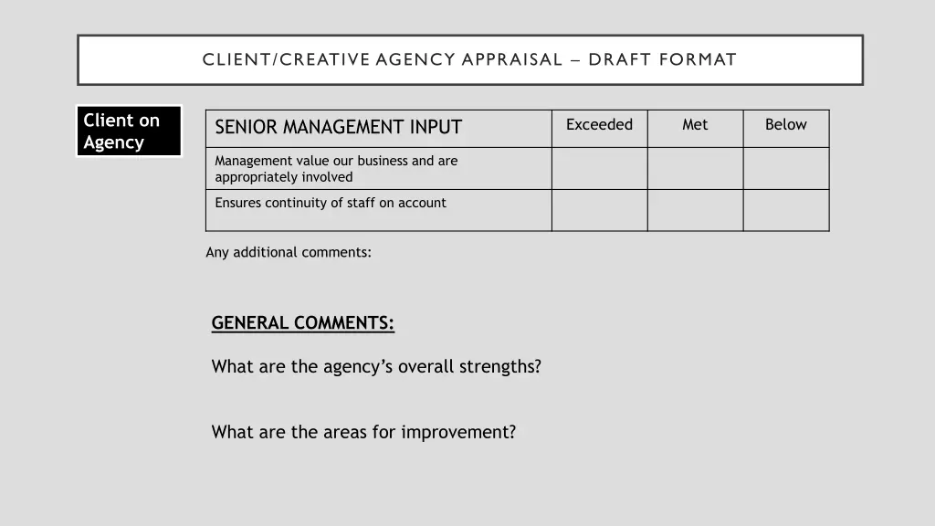 client creative agency appraisal draft format 5