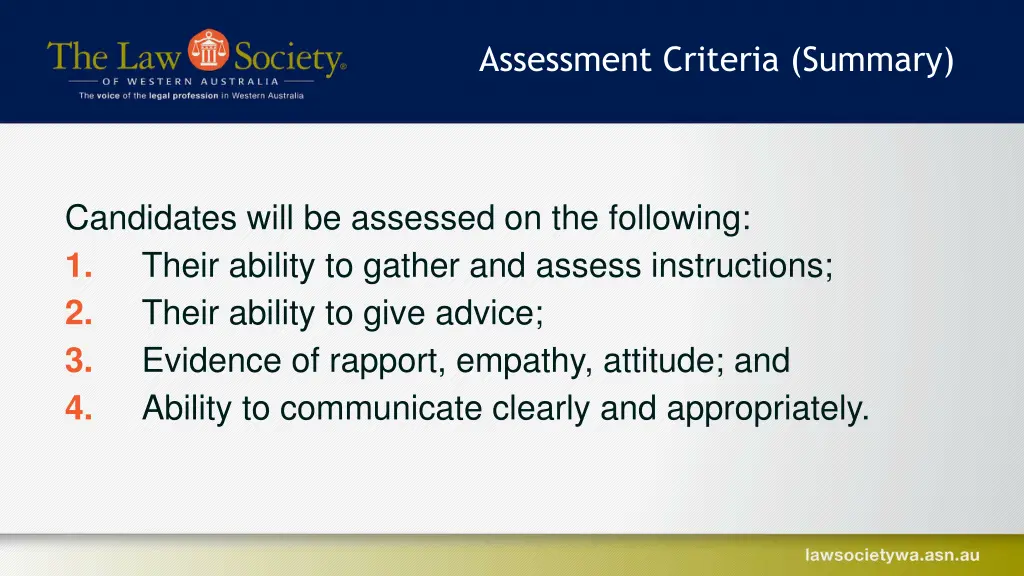 assessment criteria summary