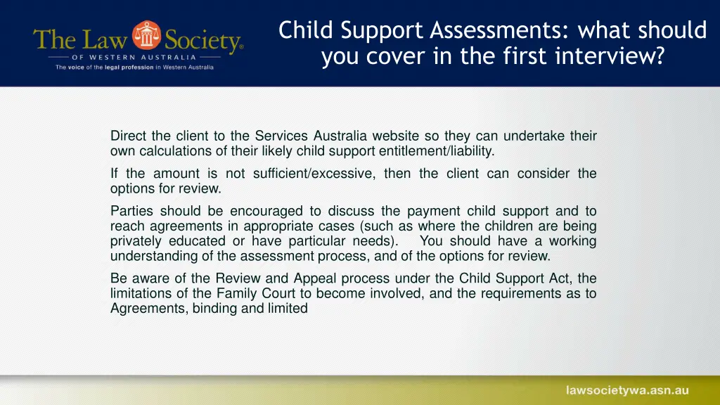 child support assessments what should you cover