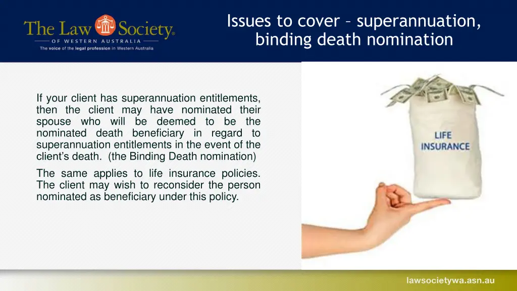 issues to cover superannuation binding death