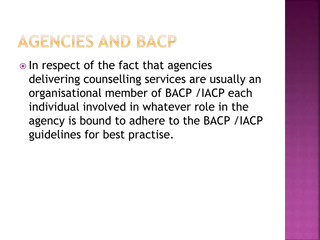 agencies and bacp