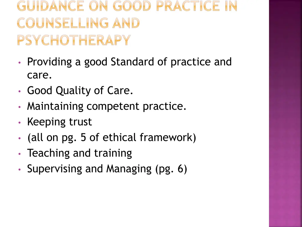 guidance on good practice in counselling