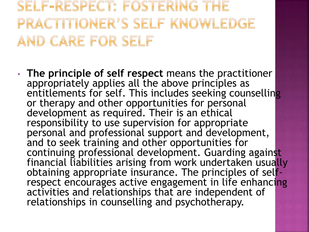 self respect fostering the practitioner s self