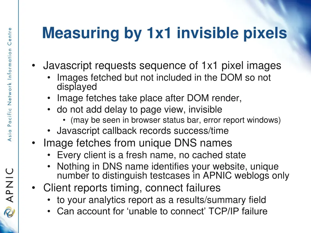 measuring by 1x1 invisible pixels