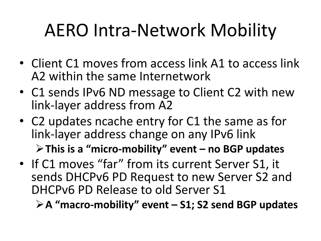 aero intra network mobility