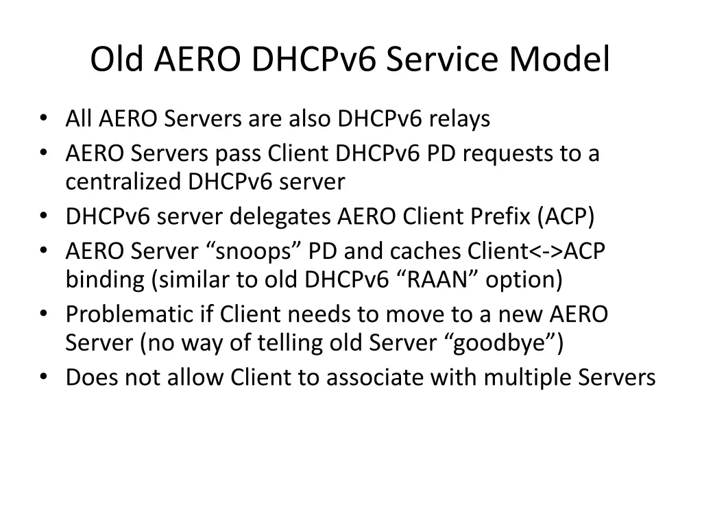 old aero dhcpv6 service model