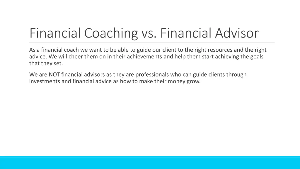 financial coaching vs financial advisor