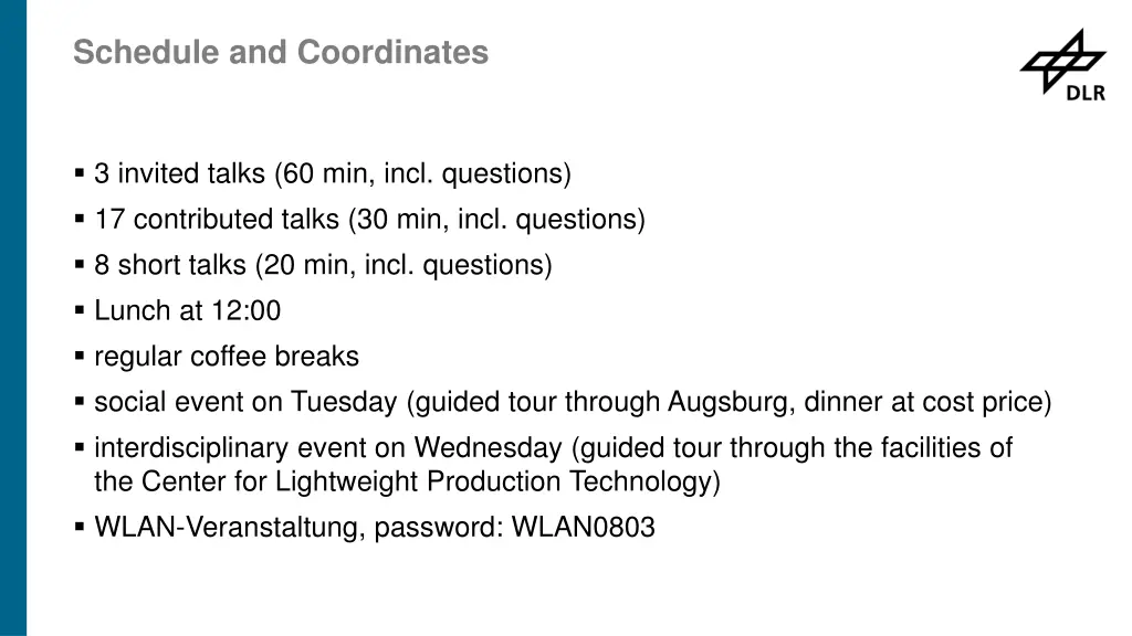 schedule and coordinates