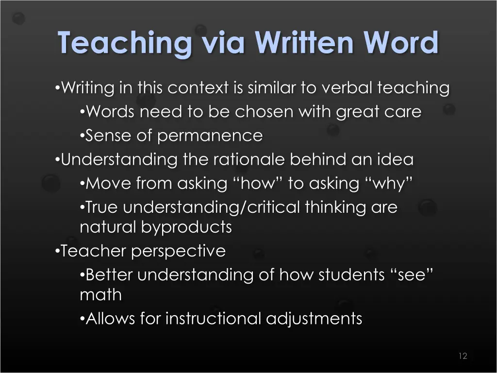 teaching via written word