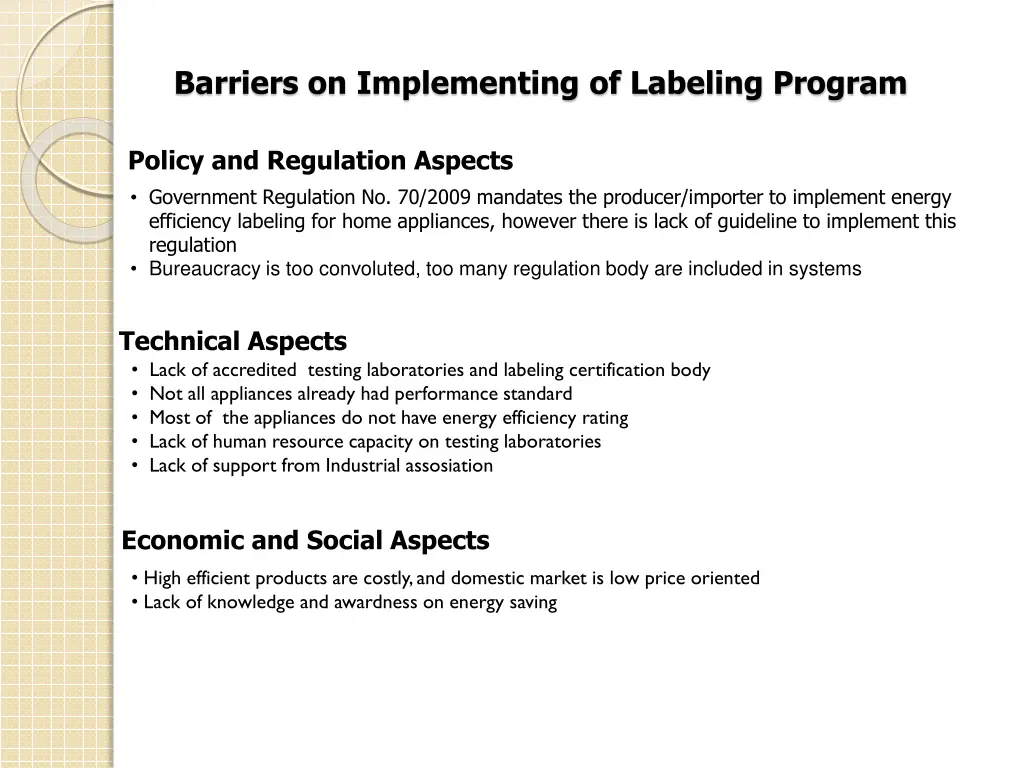 barriers on implementing of labeling program