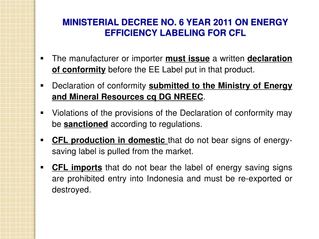 ministerial decree no 6 year 2011 on energy