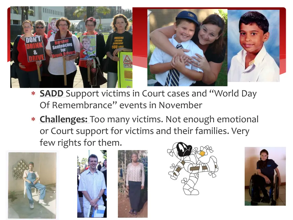 sadd support victims in court cases and world