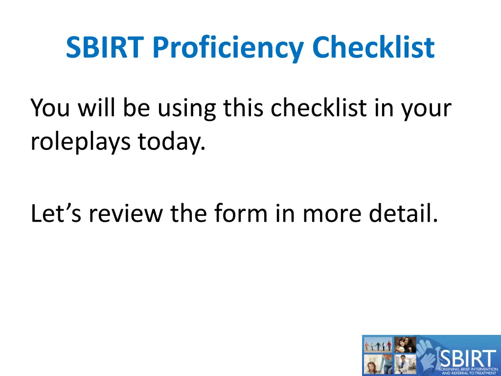 sbirt proficiency checklist