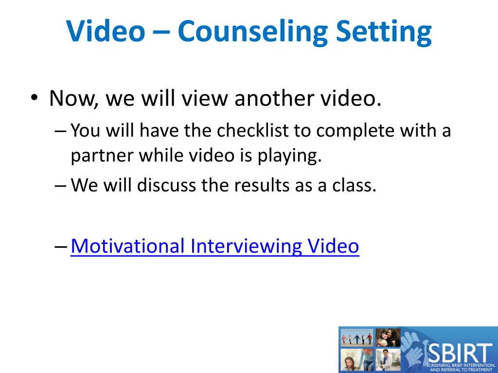 video counseling setting