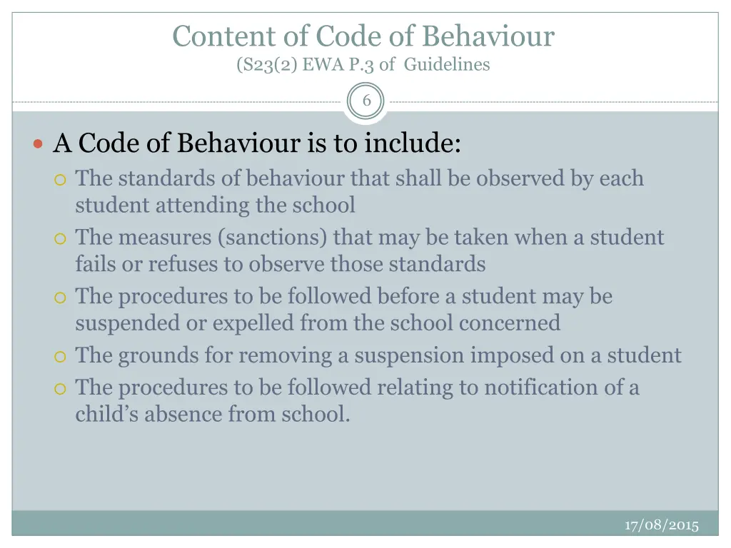 content of code of behaviour