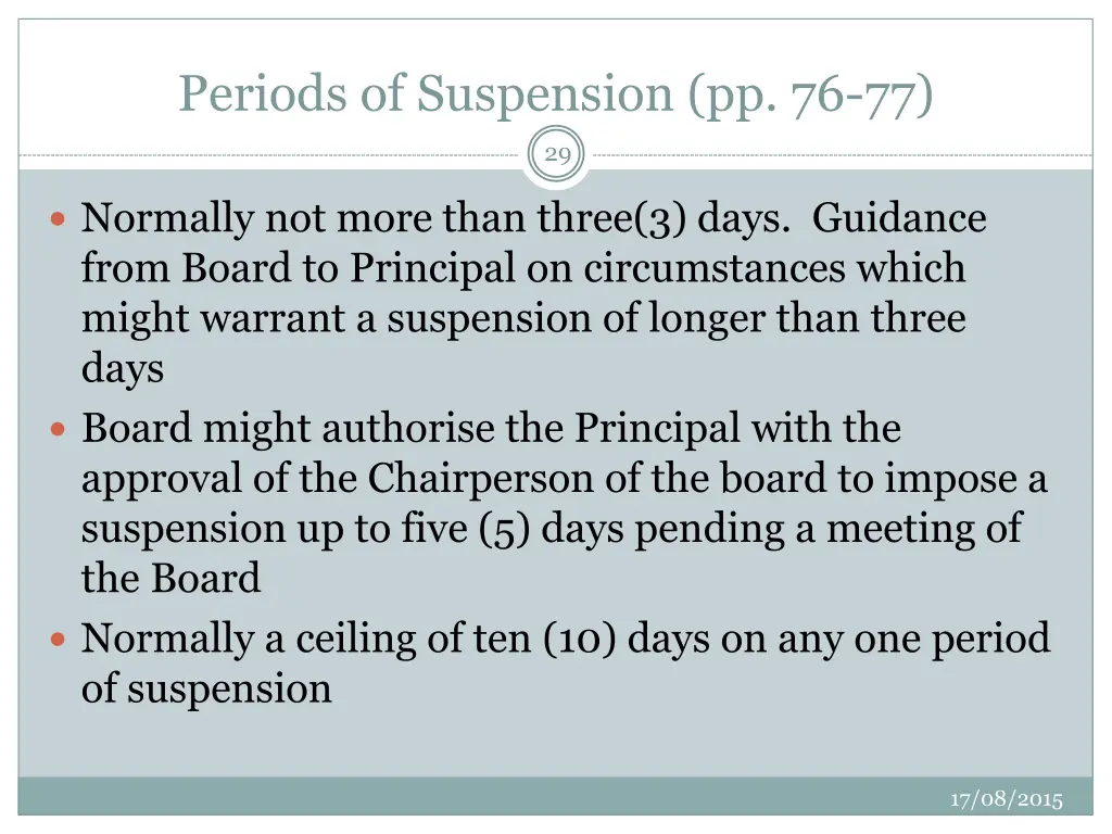 periods of suspension pp 76 77