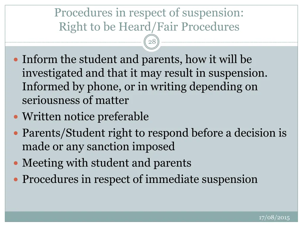 procedures in respect of suspension right