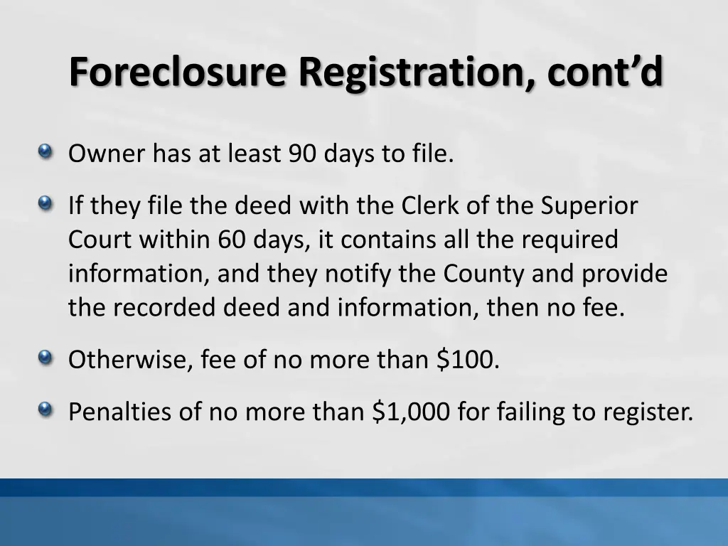 foreclosure registration cont d