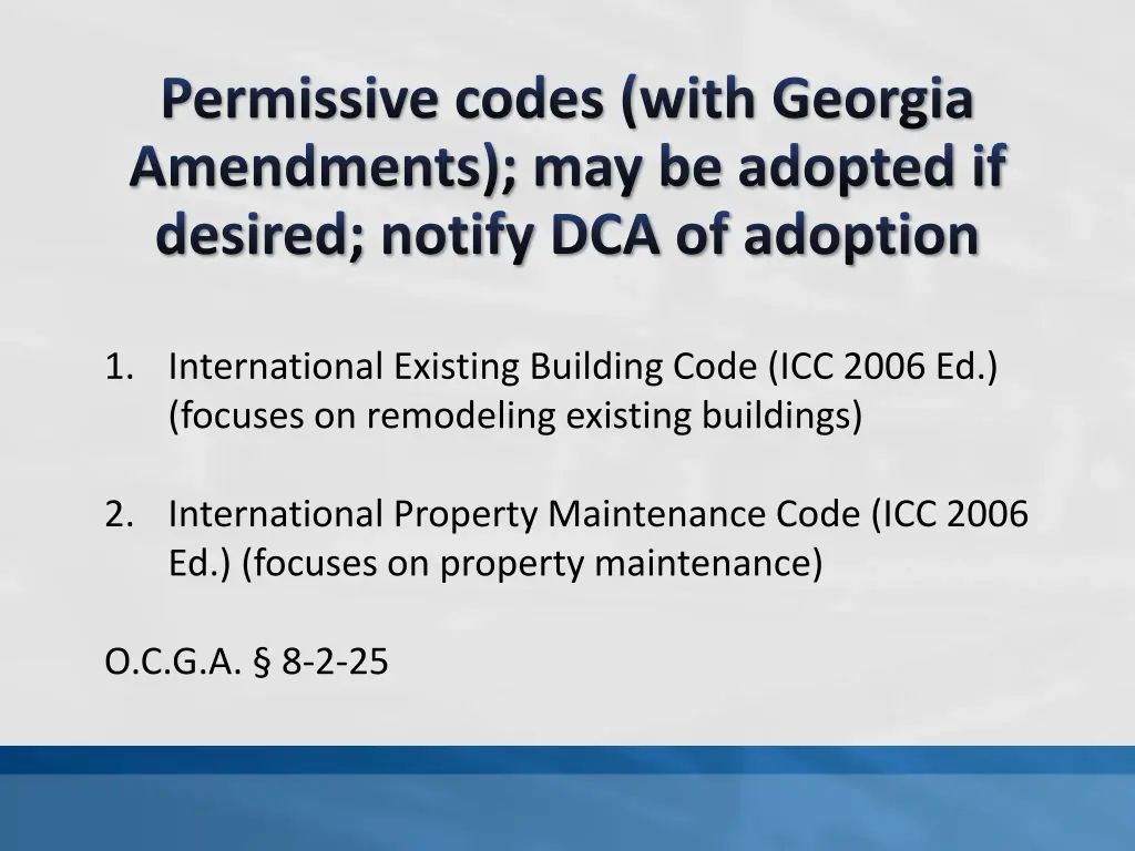 permissive codes with georgia amendments