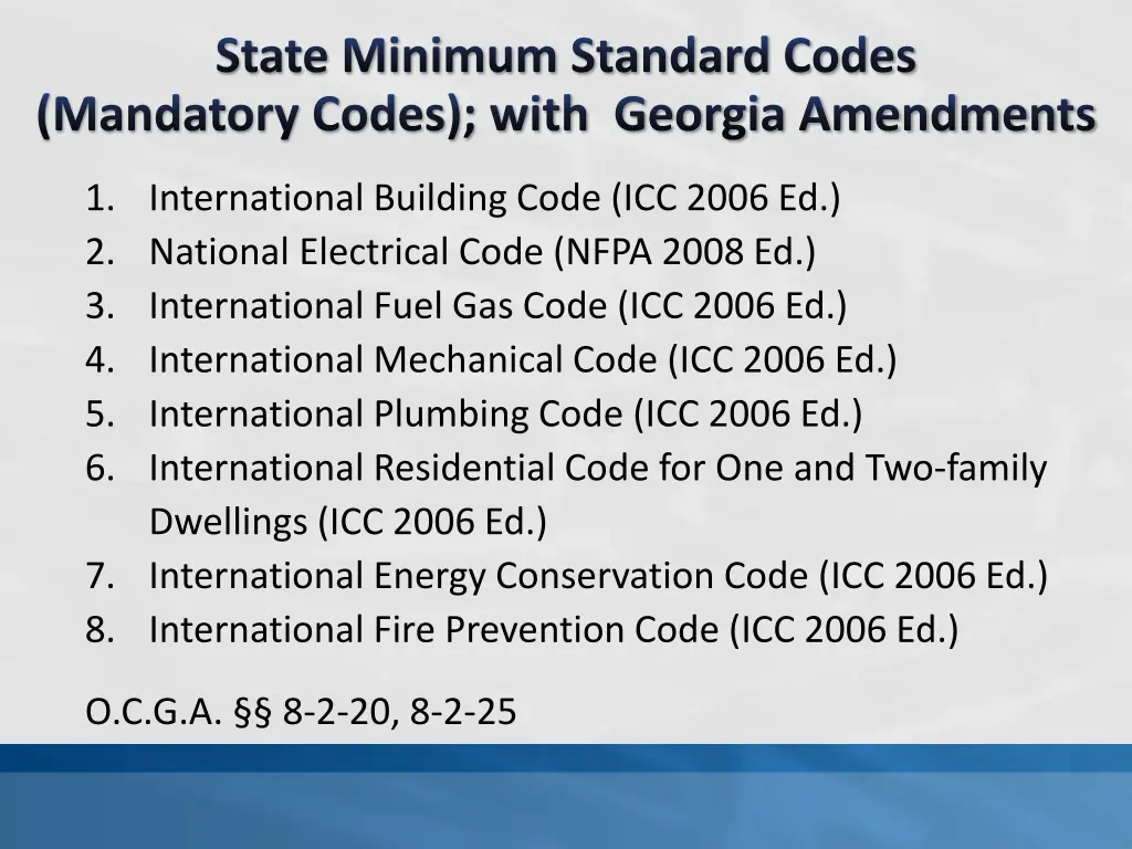 state minimum standard codes mandatory codes with