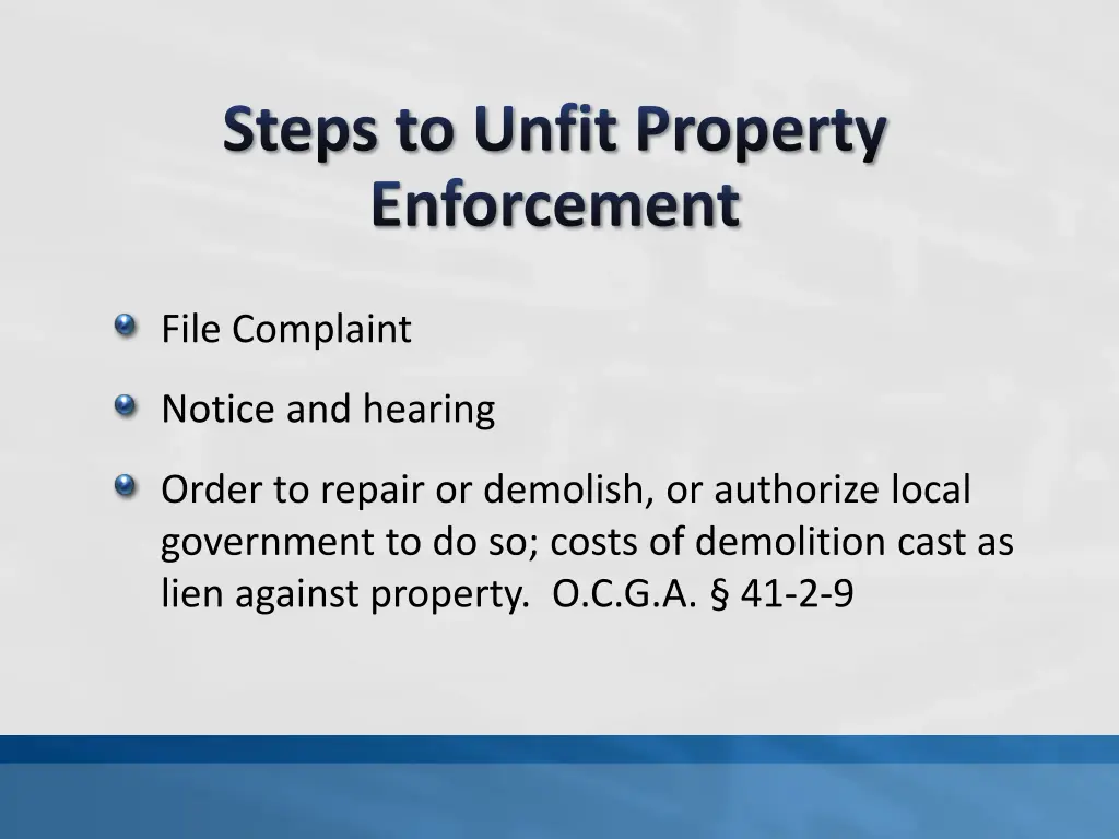 steps to unfit property enforcement