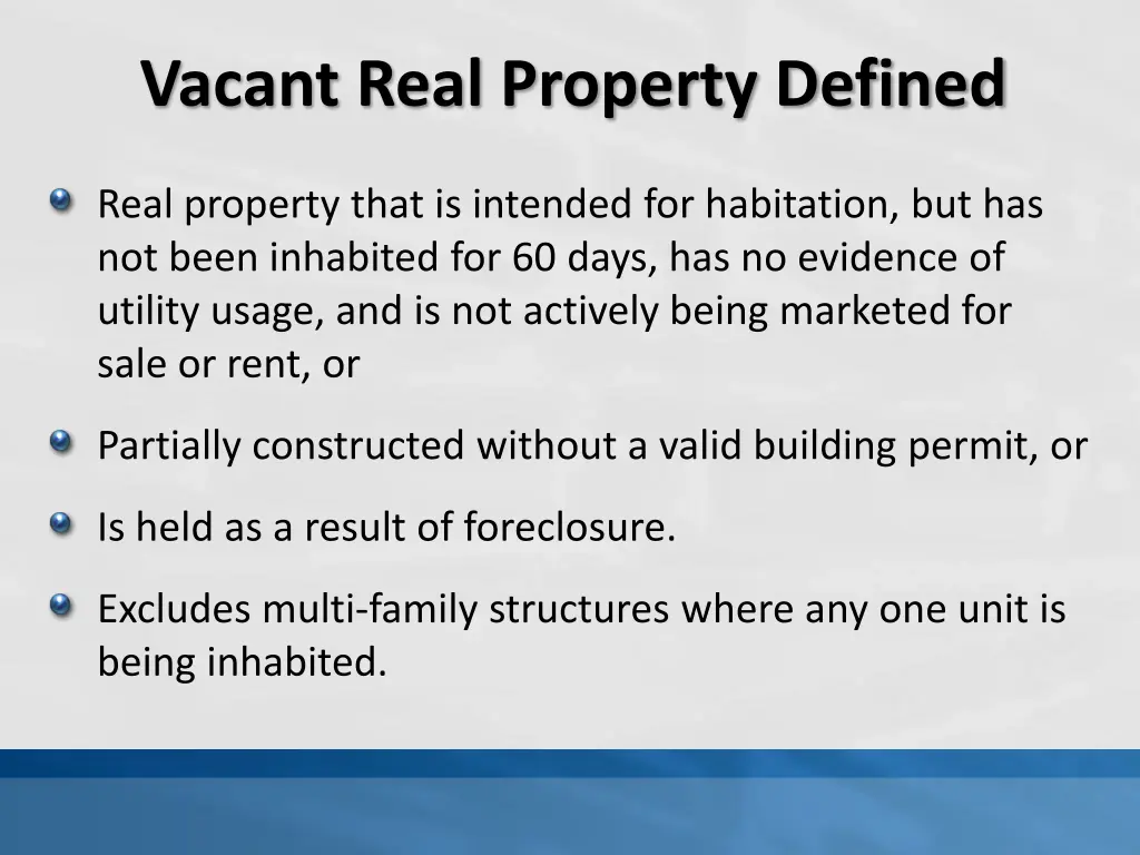 vacant real property defined