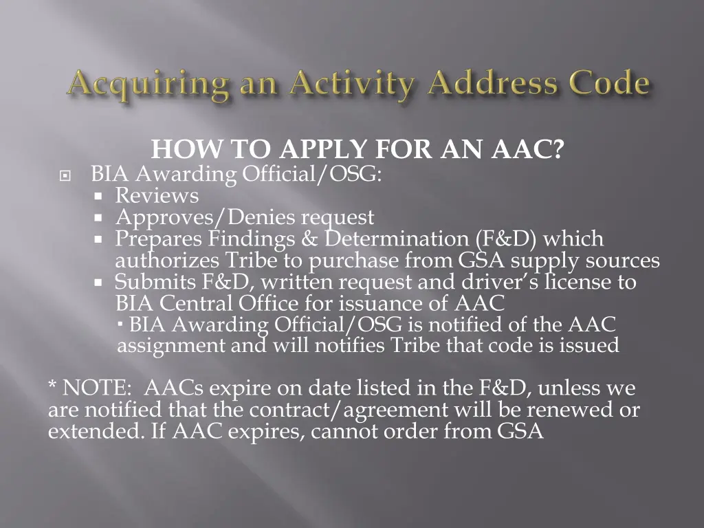 how to apply for an aac bia awarding official