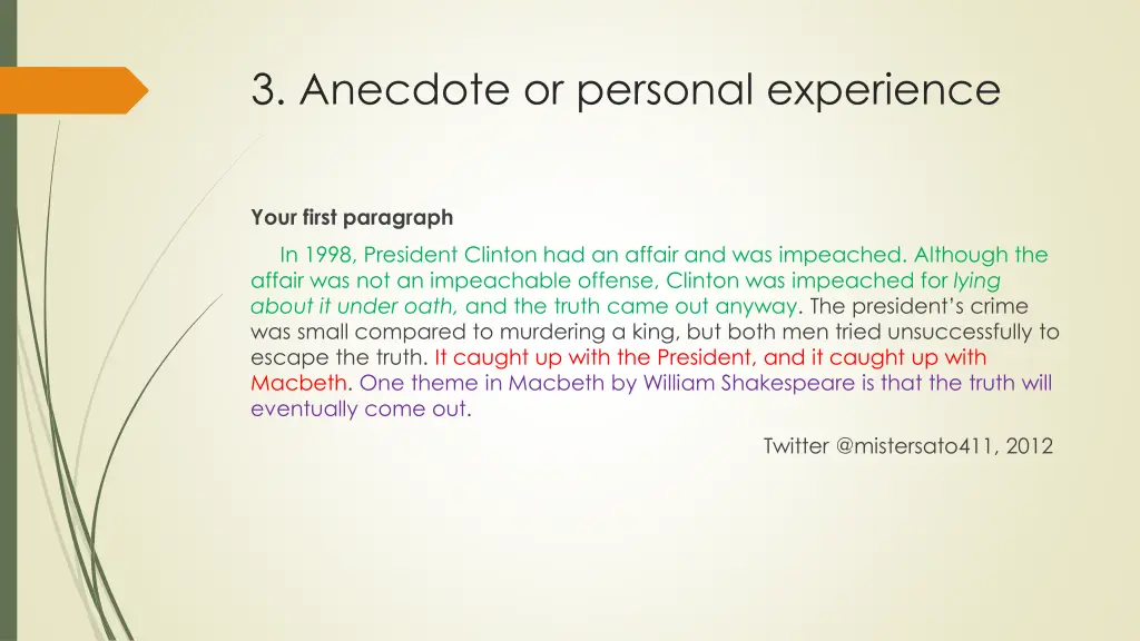 3 anecdote or personal experience