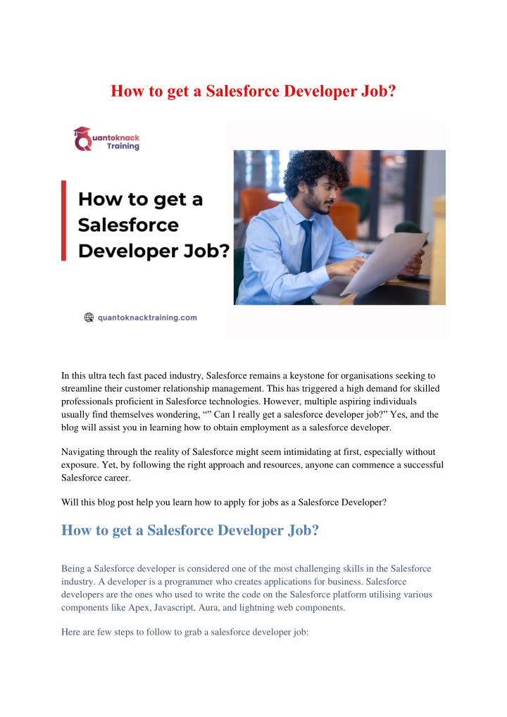 how to get a salesforce developer job