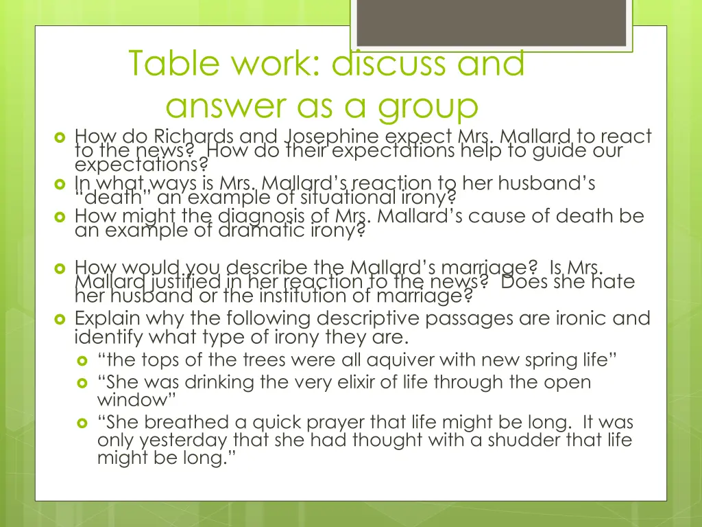 table work discuss and answer as a group