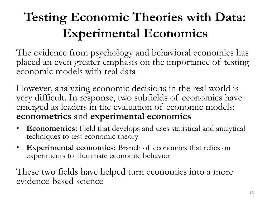 testing economic theories with data experimental