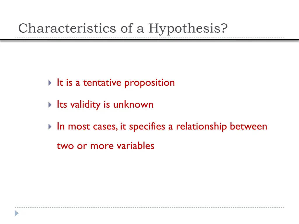 characteristics of a hypothesis