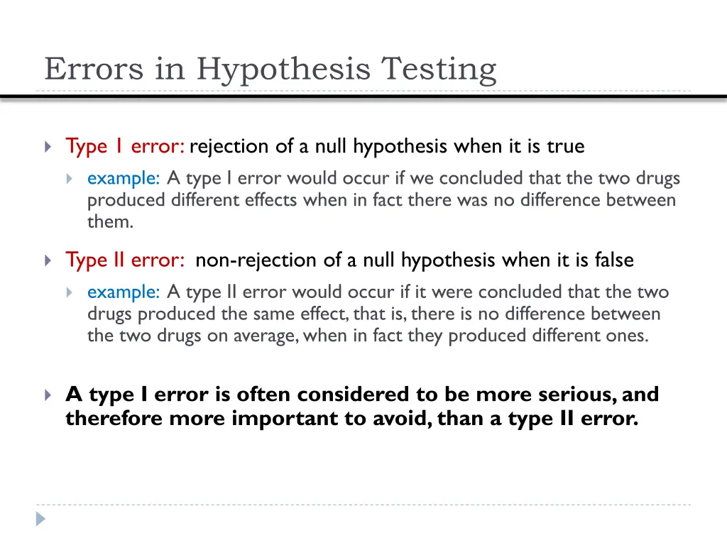 errors in hypothesis testing