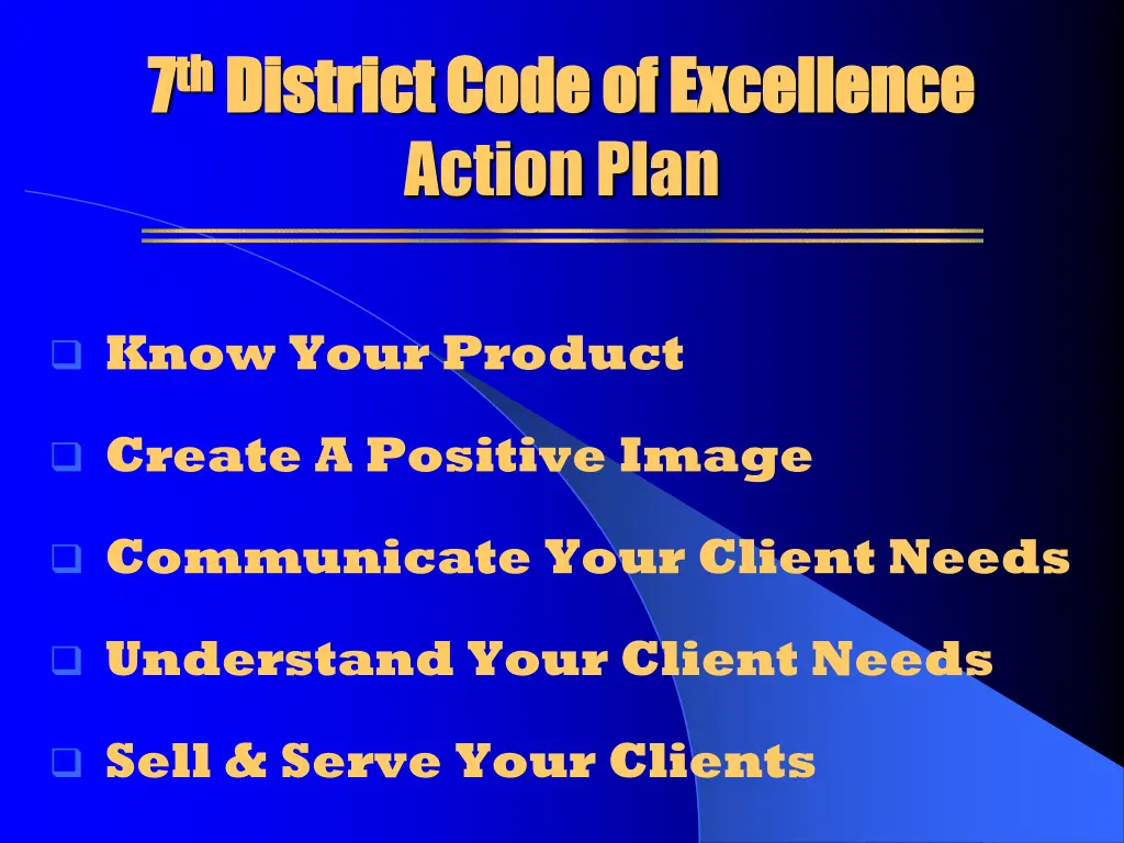 7 7 th th district code of excellence district 13