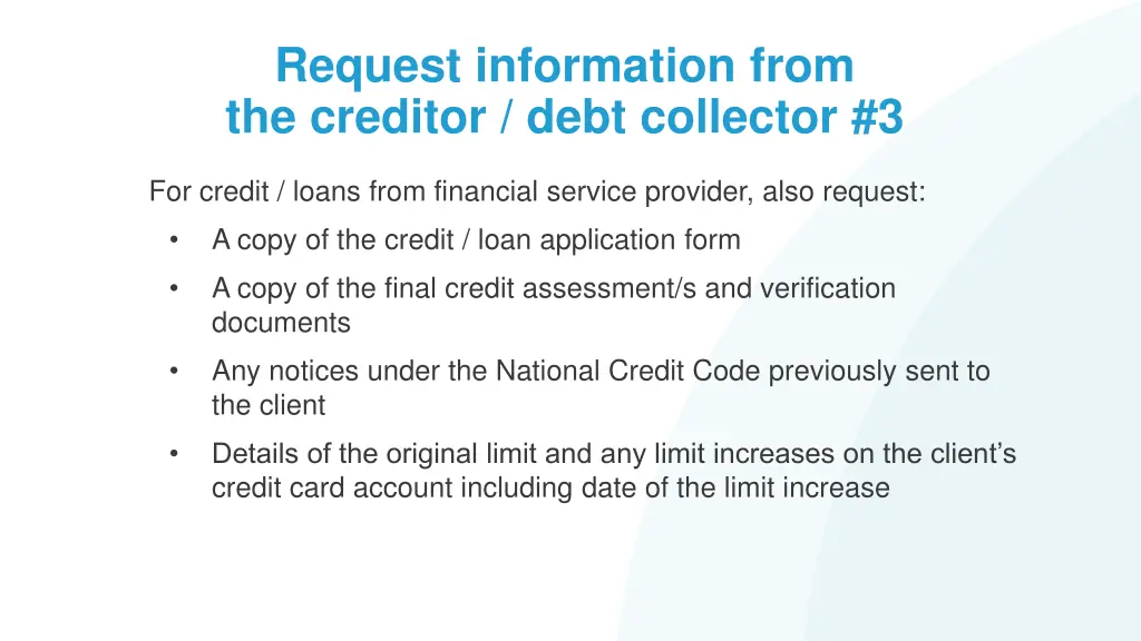 request information from the creditor debt 2