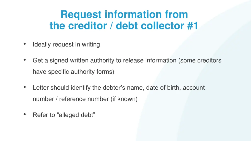 request information from the creditor debt