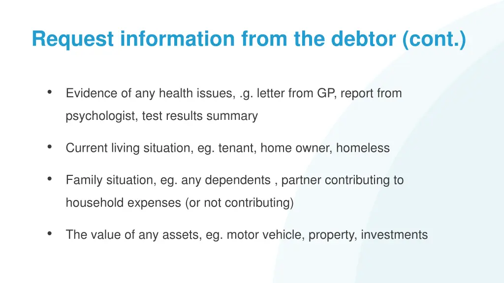 request information from the debtor cont