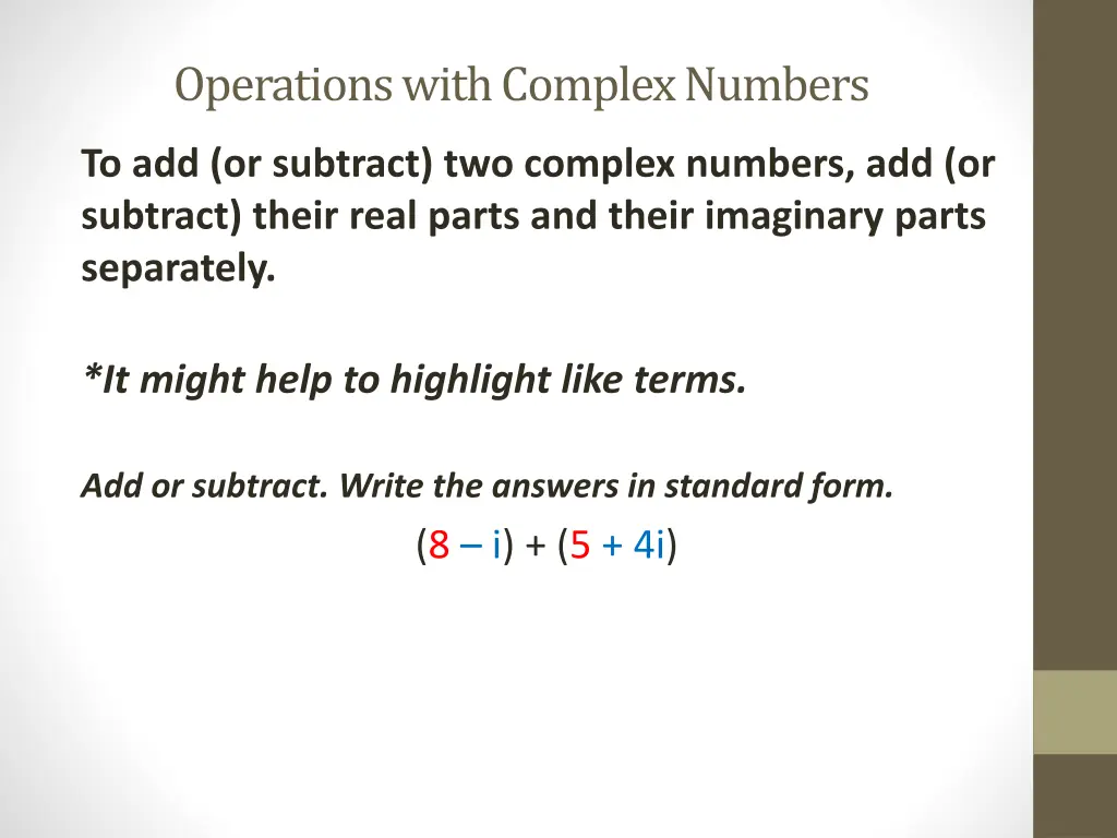 operations with complex numbers