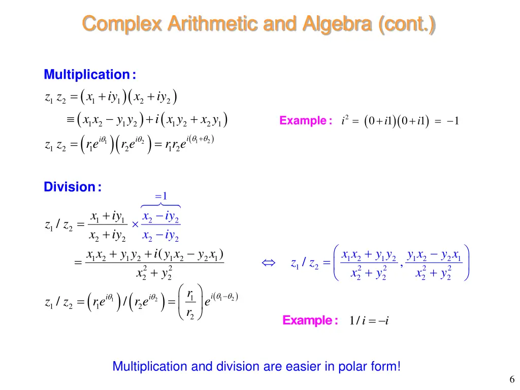 complex arithmetic and algebra cont 1