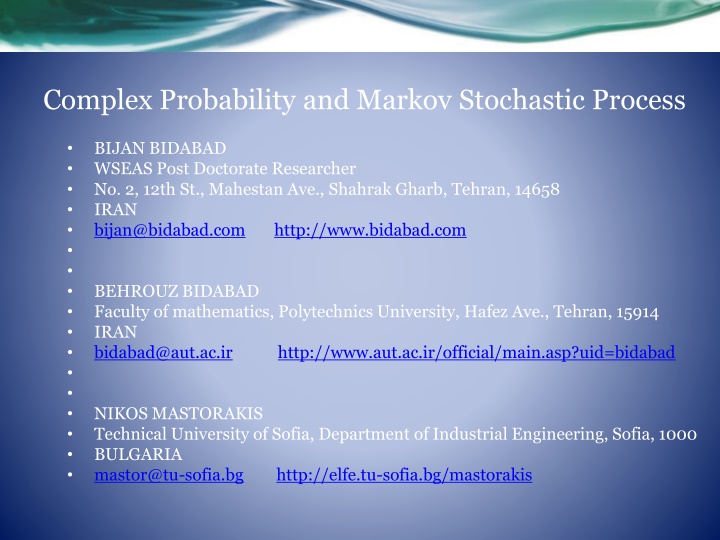 complex probability and markov stochastic process