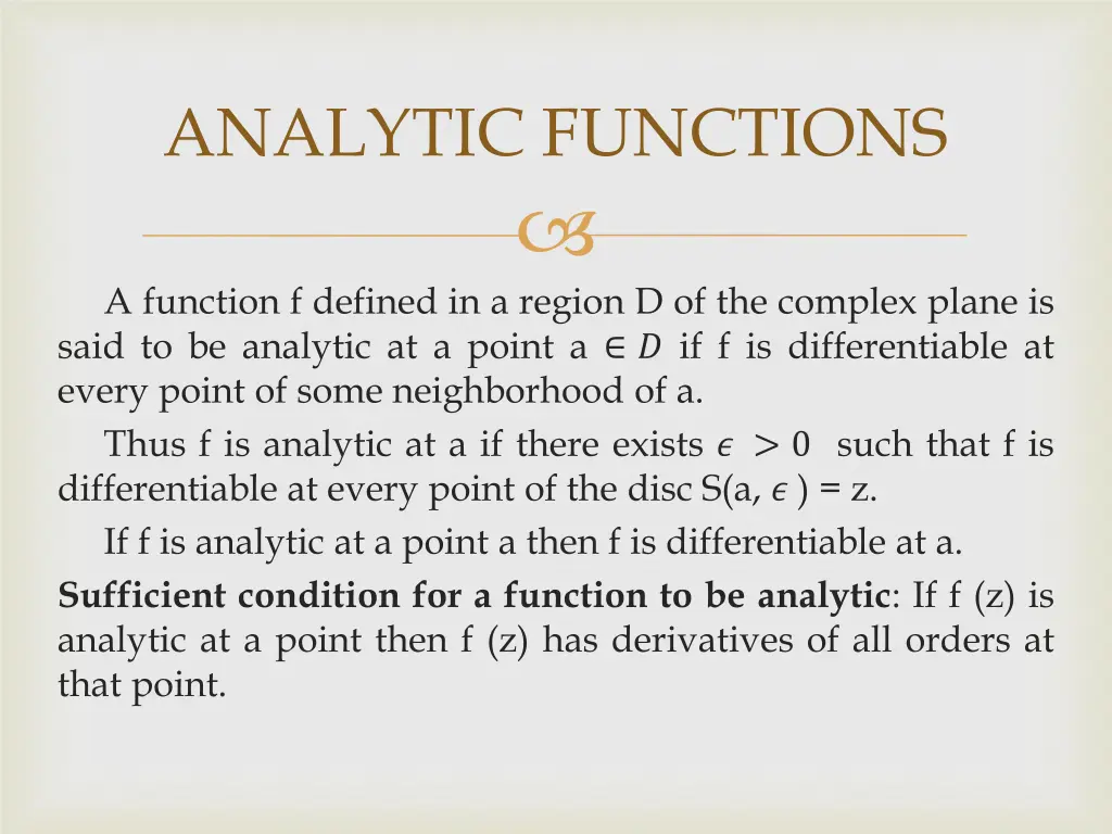 analytic functions