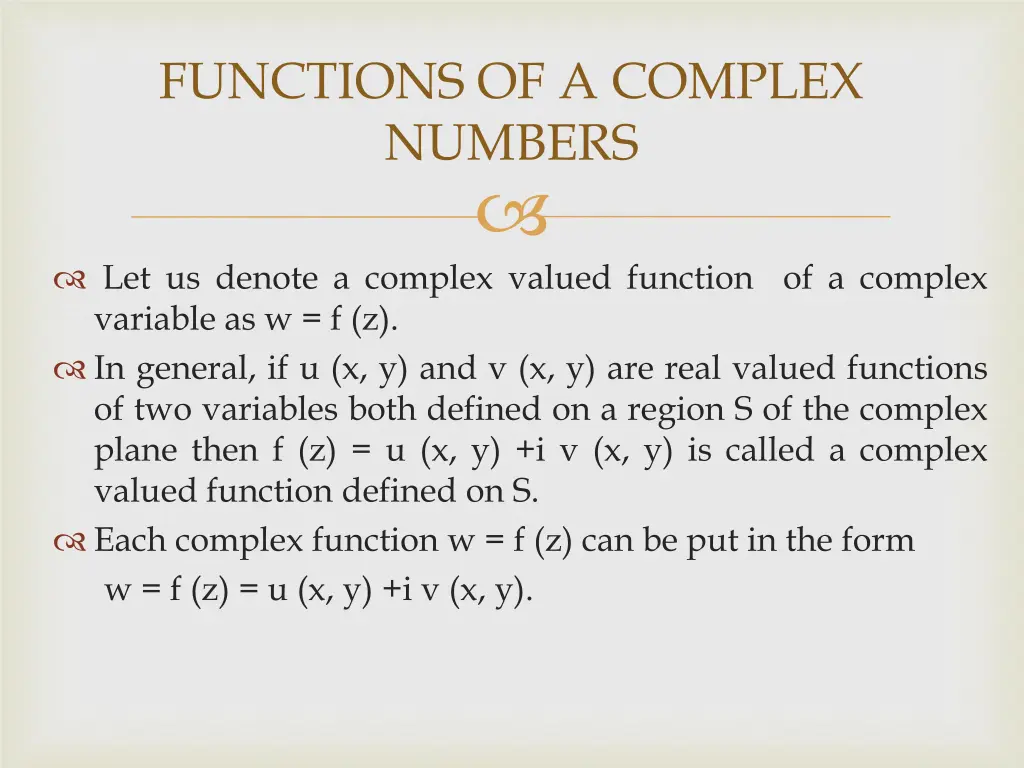 functions of a complex numbers