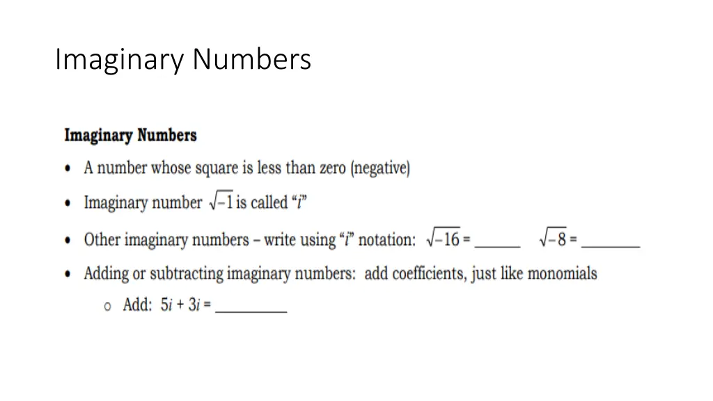 imaginary numbers