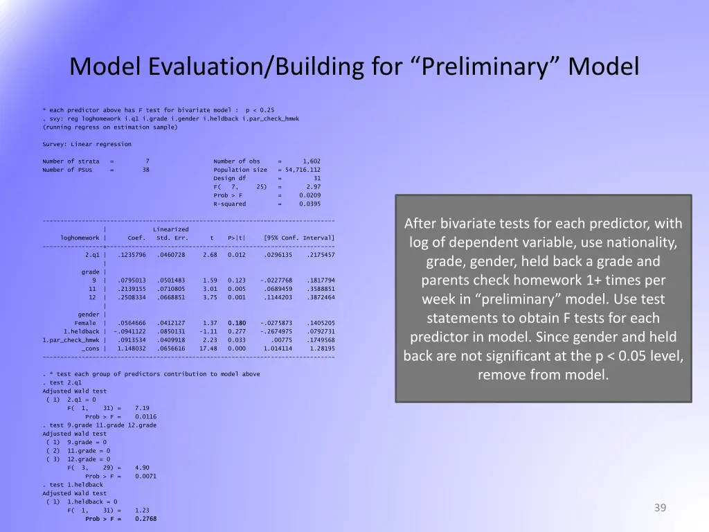 model evaluation building for preliminary model