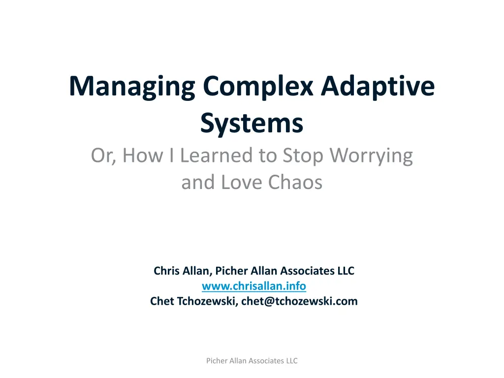 managing complex adaptive systems 1