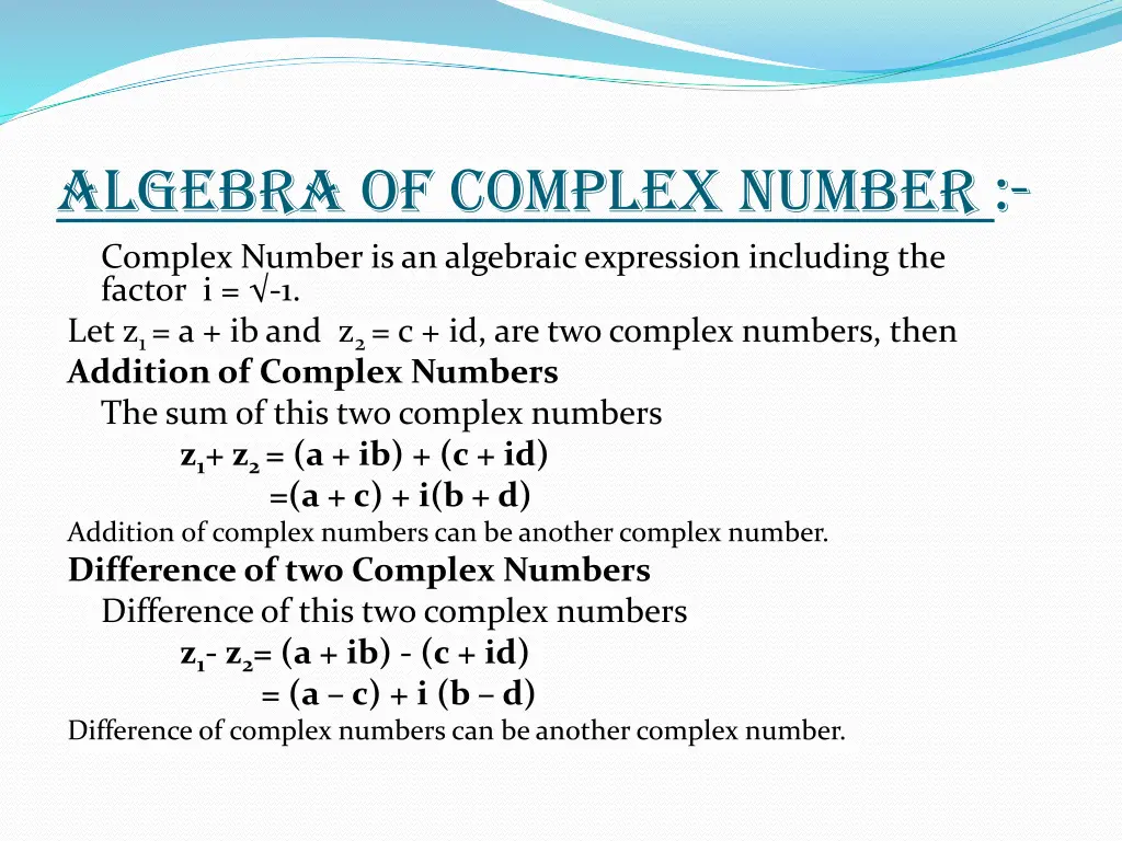 algebra of complex number complex number