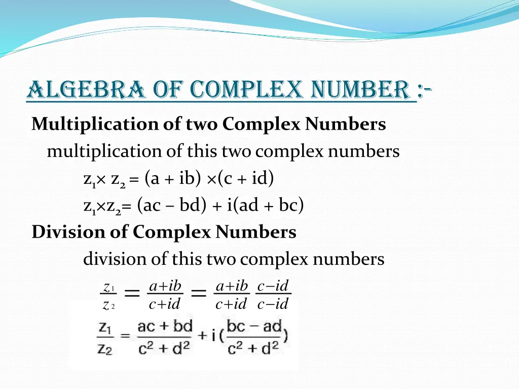 algebra of complex number