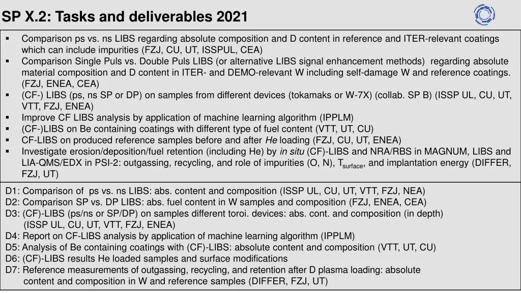 sp x 2 tasks and deliverables 2021