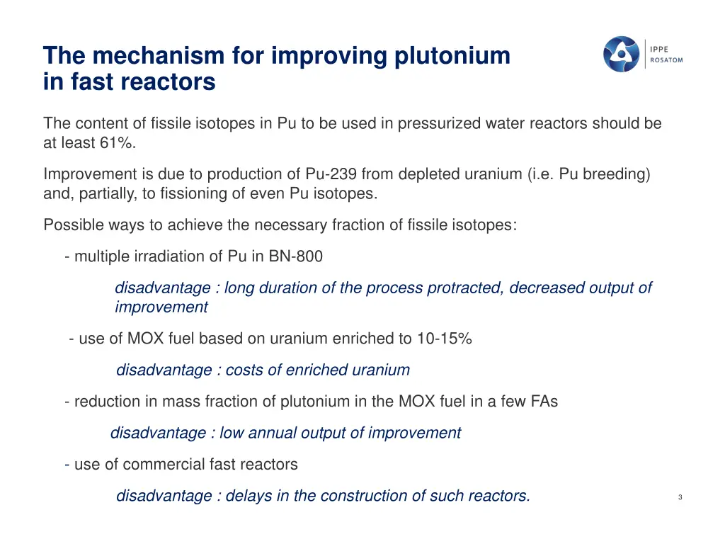 the mechanism for improving plutonium in fast