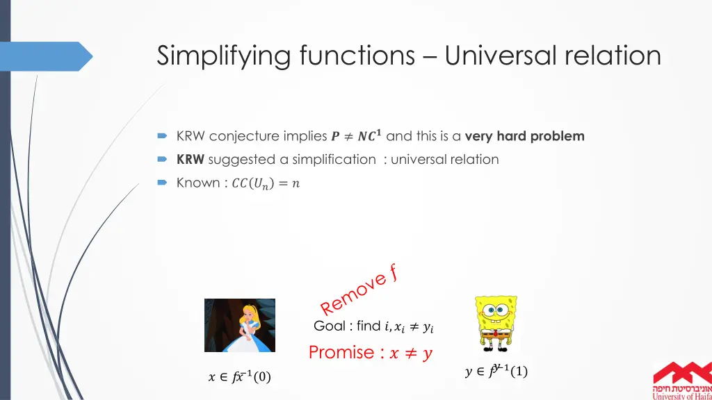 simplifying functions universal relation